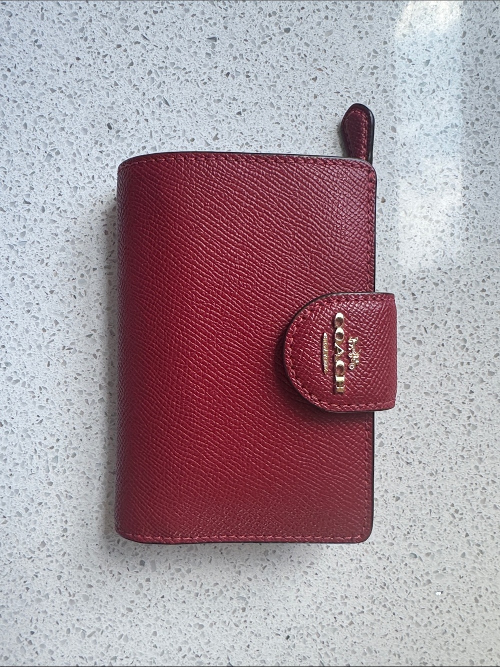 Coach Red Crossgrain Leather Medium Bifold Zip Wallet NWOT